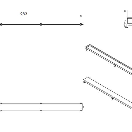 Wiesbaden tegelrooster voor douchegoot 100 x 7 cm RVS - technische tekening | Schwertz & Co