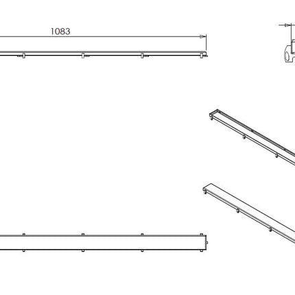 Wiesbaden tegelrooster douchegoot 110 x 7 cm RVS - technische tekening | Schwertz & Co