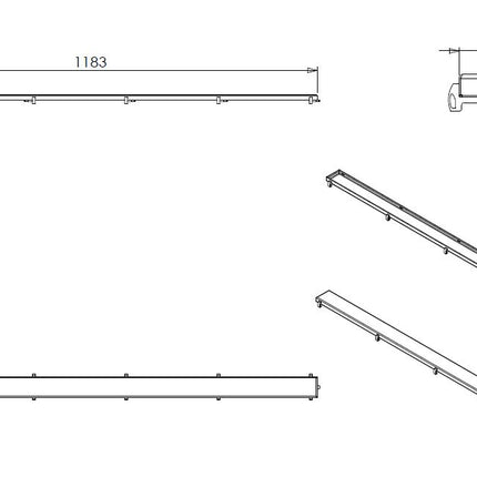 Wiesbaden tegelrooster voor douchegoot 120 x 7 cm RVS - technische tekening | Schwertz & Co