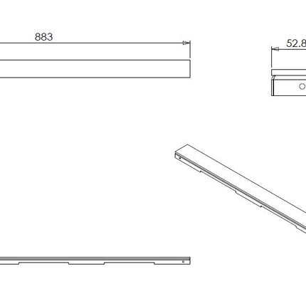 Wiesbaden glasrooster voor douchegoot 90 x 7 cm glanzend zwart - technische tekening | Schwertz & Co