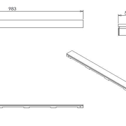 Wiesbaden glasrooster voor douchegoot 100 x 7 cm glanzend zwart - technische tekening | Schwertz & Co