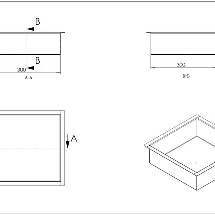 Wiesbaden Demis inbouwnis 30 x 30 x 10 cm RVS - technische tekening | Schwertz & Co