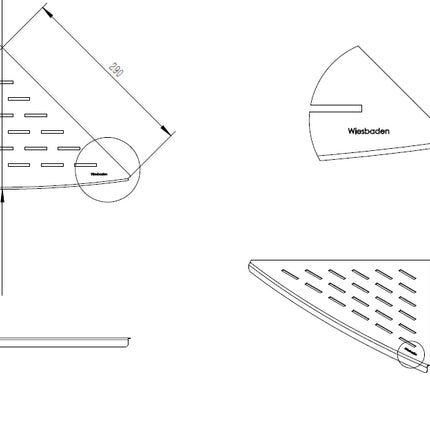Wiesbaden InWall hoekplanchet 29 x 29 cm RVS - technische tekening | Schwertz & Co