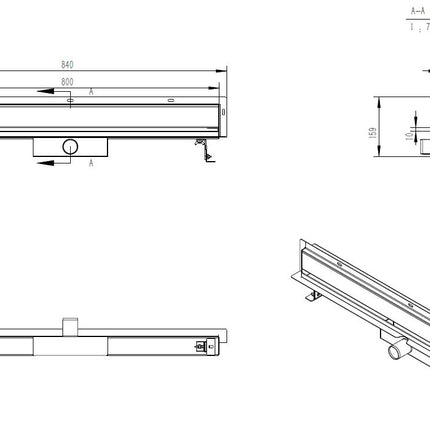 Wiesbaden muurgoot met flens RVS - technische tekening | Schwertz & Co