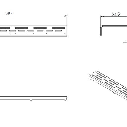 Wiesbaden standaardrooster douchegoot 60 x 7 cm RVS - technische tekening | Schwertz & Co