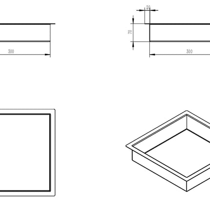 Wiesbaden Demis inbouwnis 30 x 30 x 7 cm gunmetal - technische tekening | Schwertz & Co