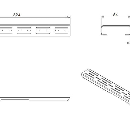 Wiesbaden standaardrooster met flens douchegoot 60 x 7 cm mat zwart - technische tekening | Schwertz & Co