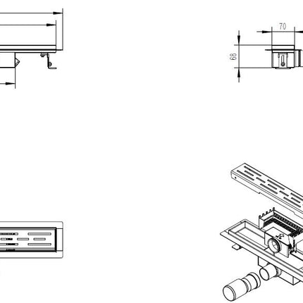 Xellanz Eco douchegoot 40 x 7 cm RVS - technische tekening | Schwertz & Co