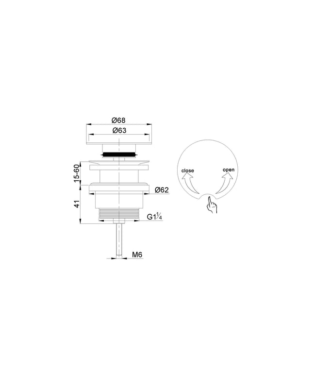 Xellanz Flowe draaiwaste afvoerplug 5/4 inch mat zwart - technische tekening | Schwertz & Co