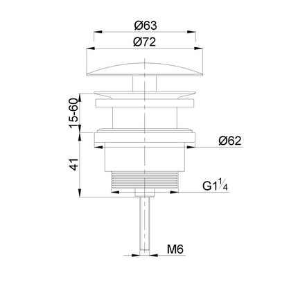 Wiesbaden UniMatch open afvoerplug 5/4 inch geborsteld staal - technische tekening | Schwertz & Co