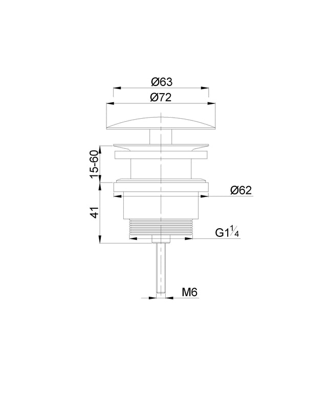 Wiesbaden UniMatch open afvoerplug 5/4 inch geborsteld staal - technische tekening | Schwertz & Co