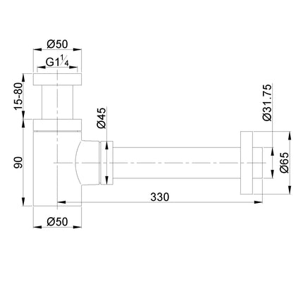 Wiesbaden UniMatch fonteinsifon mat wit - technische tekening | Schwertz & Co