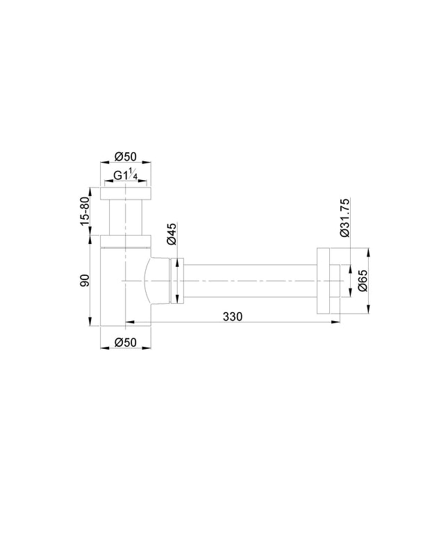 Wiesbaden UniMatch fonteinsifon mat wit - technische tekening | Schwertz & Co