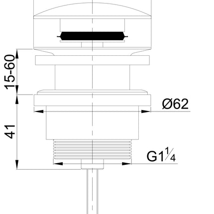 Wiesbaden UniMatch clickwaste afvoerplug 5/4 inch mat zwart - technische tekening | Schwertz & Co