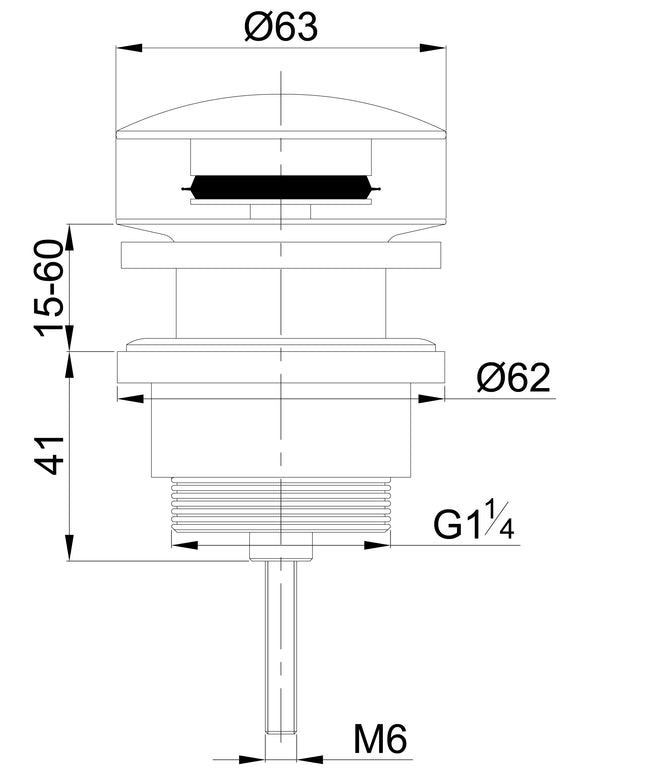 Wiesbaden UniMatch clickwaste afvoerplug 5/4 inch mat zwart - technische tekening | Schwertz & Co