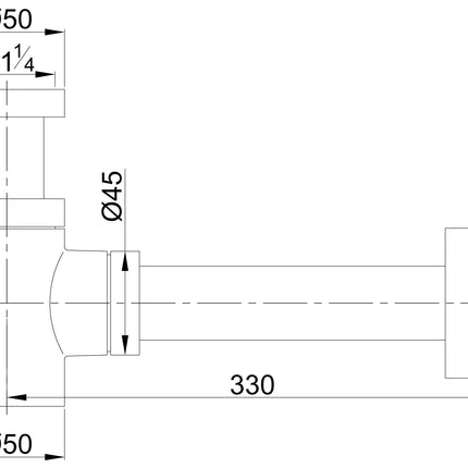 Wiesbaden UniMatch fonteinsifon 5/4 x 32 mm geborsteld brons koper - technische tekening | Schwertz & Co