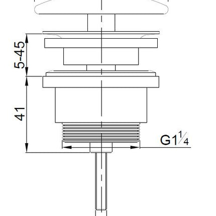Wiesbaden UniMatch open afvoerplug 5/4 inch geborsteld messing - technische tekening | Schwertz & Co