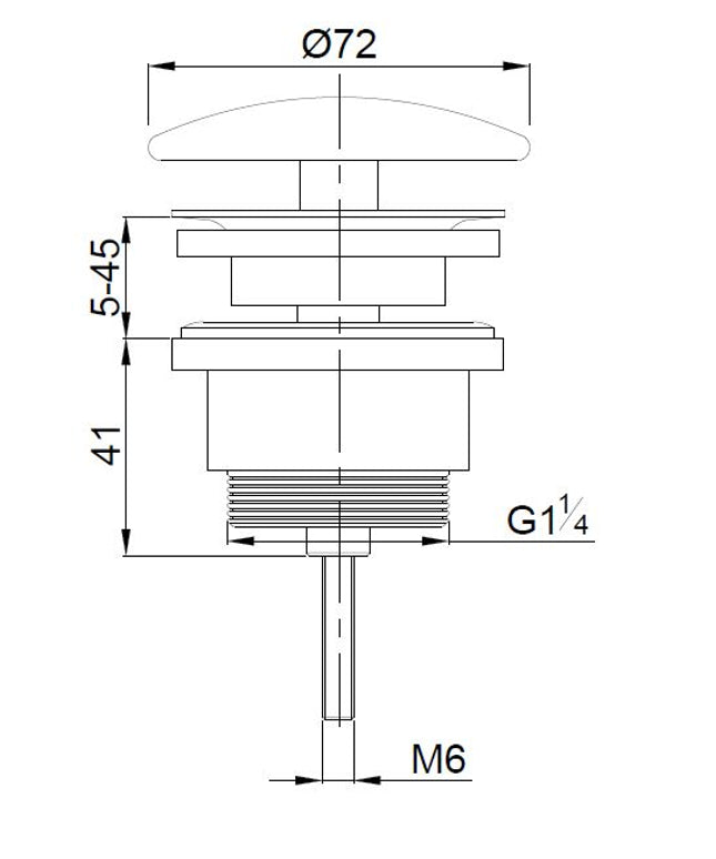 Wiesbaden UniMatch open afvoerplug 5/4 inch geborsteld messing - technische tekening | Schwertz & Co