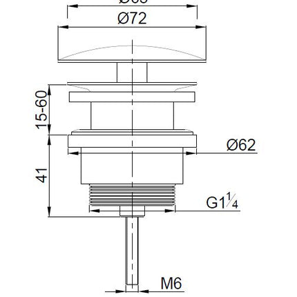 Wiesbaden UniMatch open afvoerplug 5/4 inch geborsteld brons koper - technische tekening | Schwertz & Co