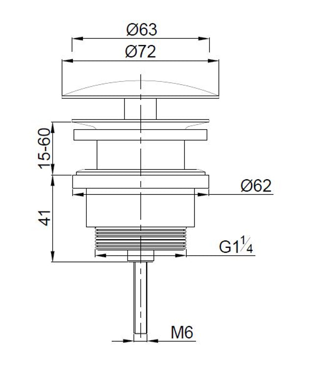 Wiesbaden UniMatch open afvoerplug 5/4 inch geborsteld brons koper - technische tekening | Schwertz & Co