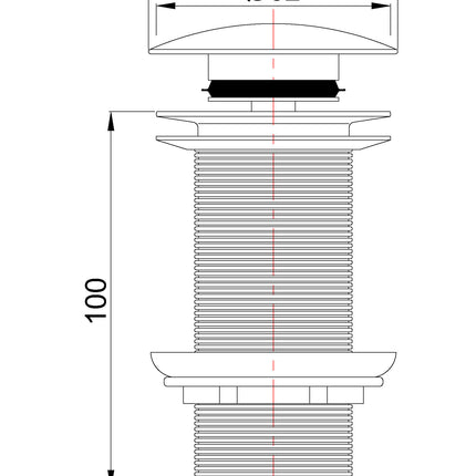 Wiesbaden UniMatch clickwaste afvoerplug verlengd 5/4 inch geborsteld messing PVD - technische tekening | Schwertz & Co
