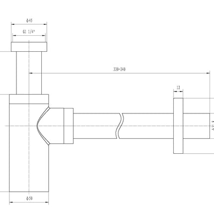 Xellanz Eco sifon laag 5/4 inch x 32 mm chroom - technische tekening | Schwertz & Co