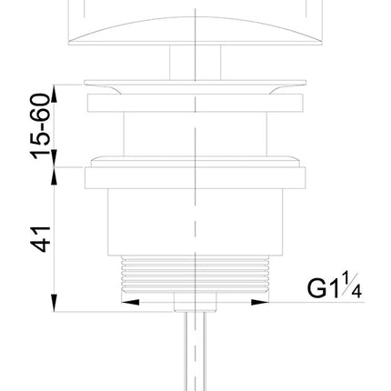 Wiesbaden UniMatch open afvoerplug 5/4 inch gunmetal - technische tekening | Schwertz & Co