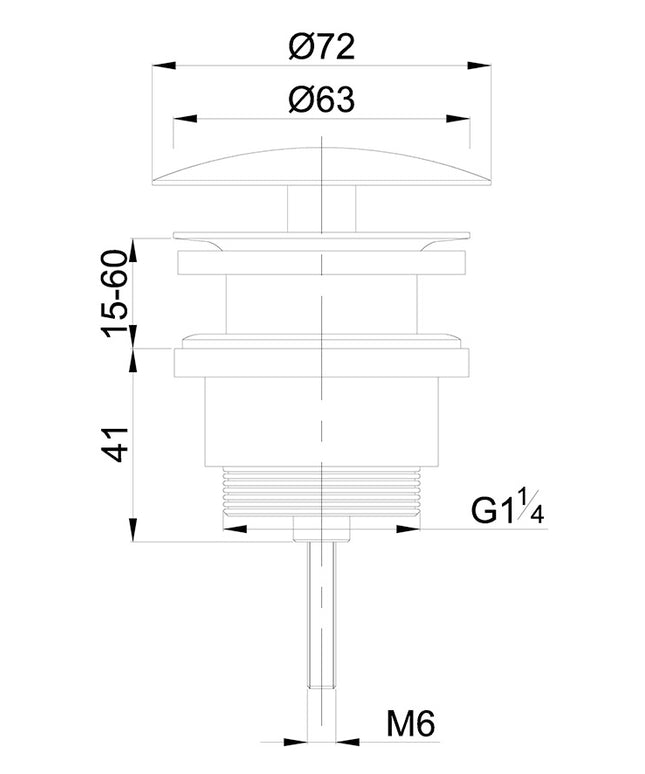 Wiesbaden UniMatch open afvoerplug 5/4 inch gunmetal - technische tekening | Schwertz & Co