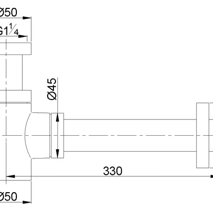 Wiesbaden UniMatch fonteinsifon 5/4 x 32 mm gunmetal - technische tekening | Schwertz & Co