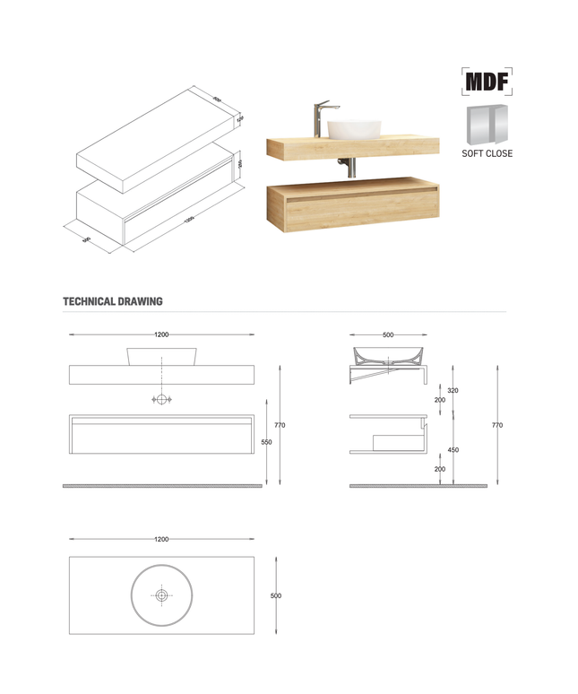 ALONI LINA wastafelonderkast – 120 cm – Eiken