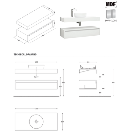 ALONI LINA wastafelonderkast – 120 cm – Mat wit
