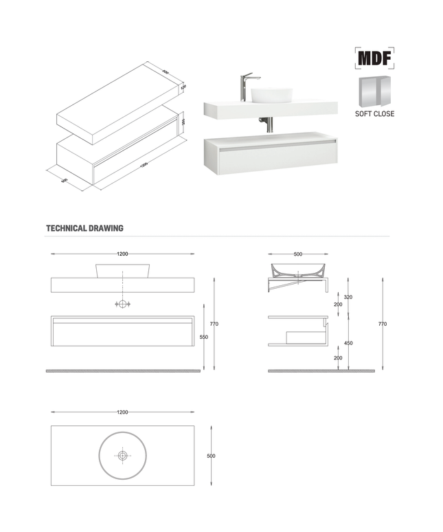 ALONI LINA wastafelonderkast – 120 cm – Mat wit