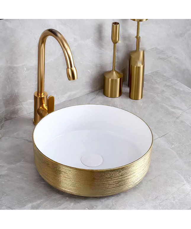 ALONI Turo Waskom met Reliëf – 36x12 cm – Goud/Glanzend Wit