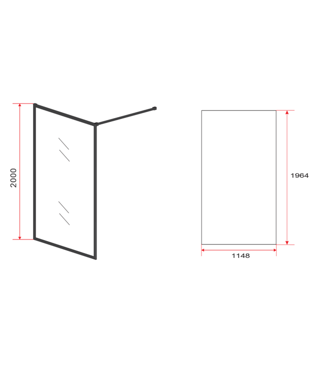 ALONI inloopdouchewand met mat zwart profiel – 120x200 cm – 8 mm veiligheidsglas