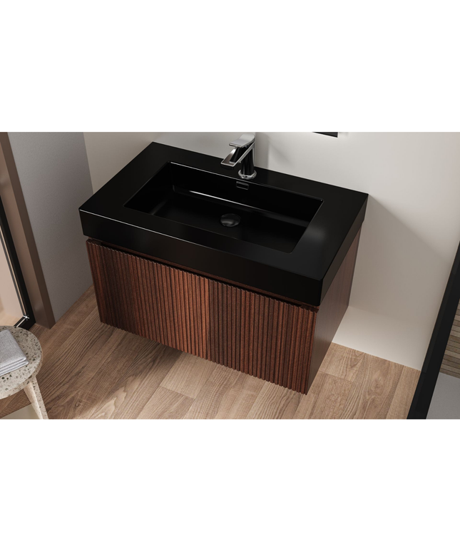 Aloni Wastafel – 80x10x46 cm – Kunstmarmer – Mat zwart