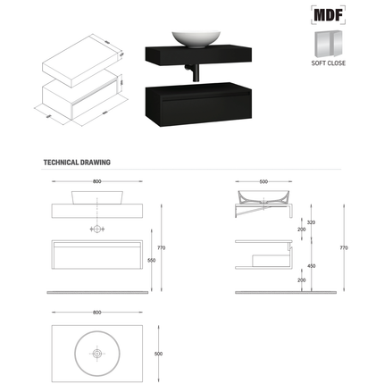 ALONI LINA wastafelonderkast – 80 cm – Mat zwart
