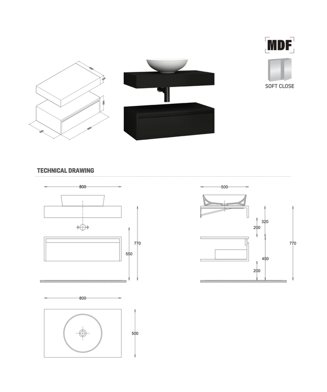 ALONI LINA wastafelonderkast – 80 cm – Mat zwart