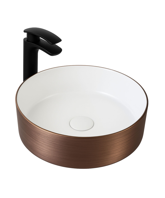 ALONI Turo Waskom met Reliëf – 36x12 cm – Geborsteld Koper/Glanzend Wit