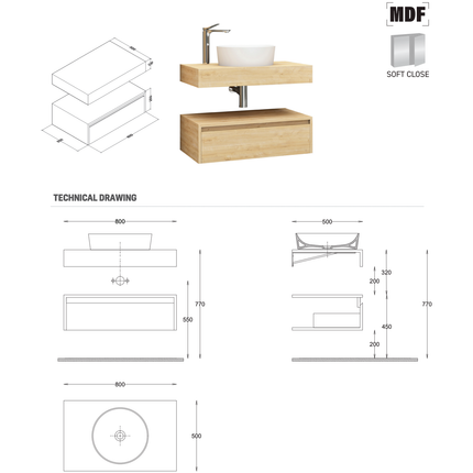 ALONI LINA wastafelonderkast – 80 cm – Eiken