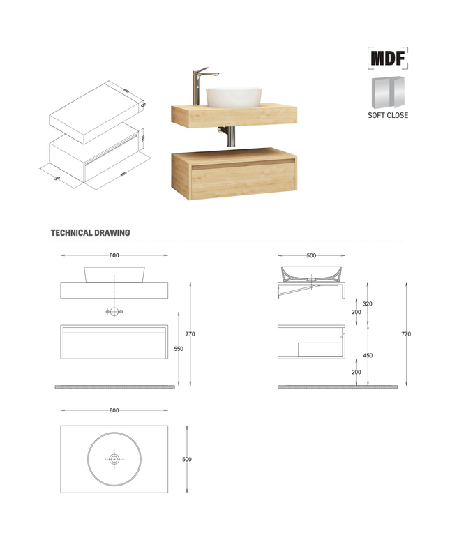 ALONI LINA wastafelonderkast – 80 cm – Eiken