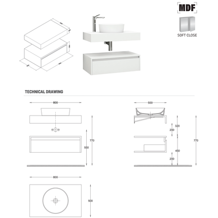 ALONI LINA wastafelonderkast – 80 cm – Mat wit