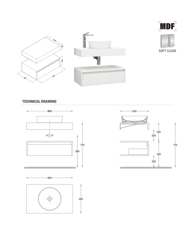 ALONI LINA wastafelonderkast – 80 cm – Mat wit