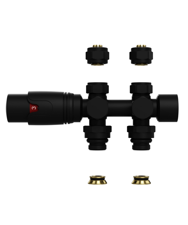 BELRAD Thermostatische Radiatorkraan – Muur- en Vloeraansluiting – 1/2MX16/2 M30 – Mat Zwart