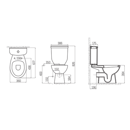 Creavit Sedef staand toilet / vloertoilet met sproeier (bidet) – P-trap muuruitgang – wit