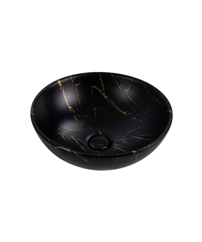 ALONI Tivra Waskom – 38x13 cm – Zwart/Goud Marmerlook – Inclusief Click Waste