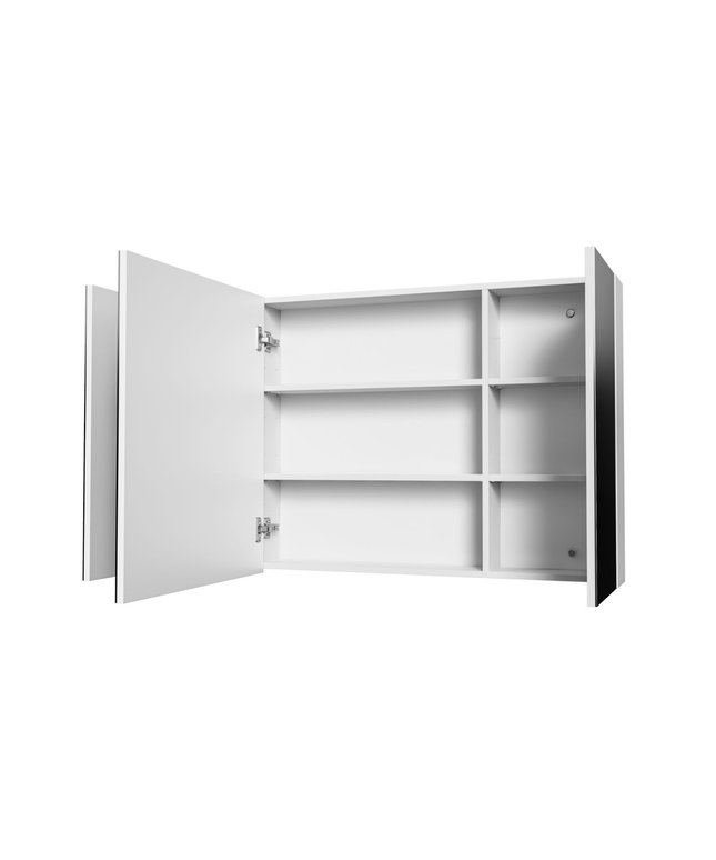 HAYAT spiegelkast – 3 asymmetrische enkelzijdige spiegeldeuren – 120x70x15 cm – Glanzend wit