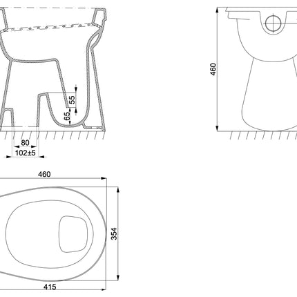 Xellanz verhoogde toiletpot AO glans wit - technische tekening | Schwertz & Co