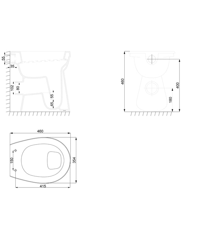 Xellanz verhoogde toiletpot PK glans wit - technische tekening | Schwertz & Co