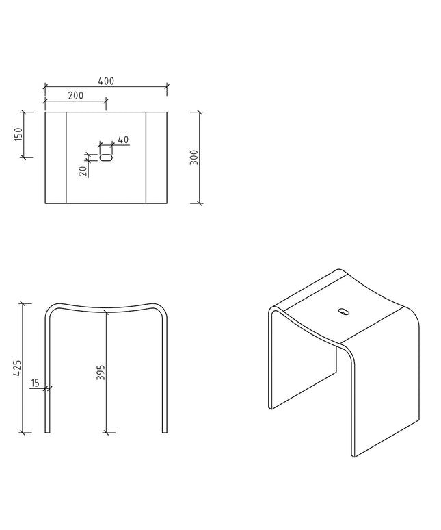 Wiesbaden Zita kruk solid surface beige - technische tekening | Schwertz & Co