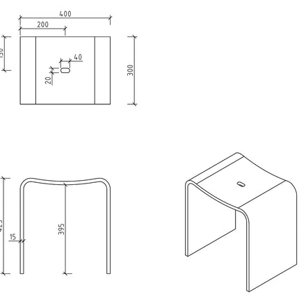 Wiesbaden Zita kruk solid surface mat wit - technische tekening | Schwertz & Co
